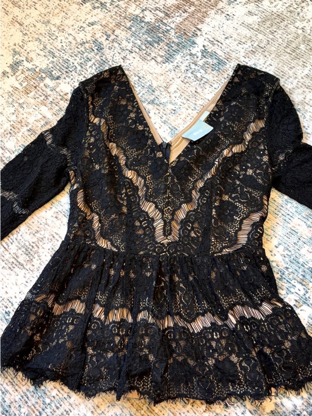 Maeve Black Lace Peplum Top with V-Neck - Picture 3 of 3